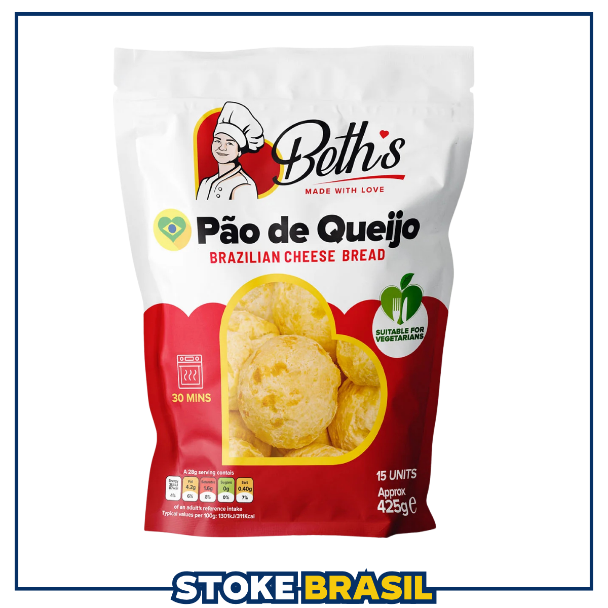 Beth's - 	Pão de Queijo Congelado - 15 Unidades (425g)
